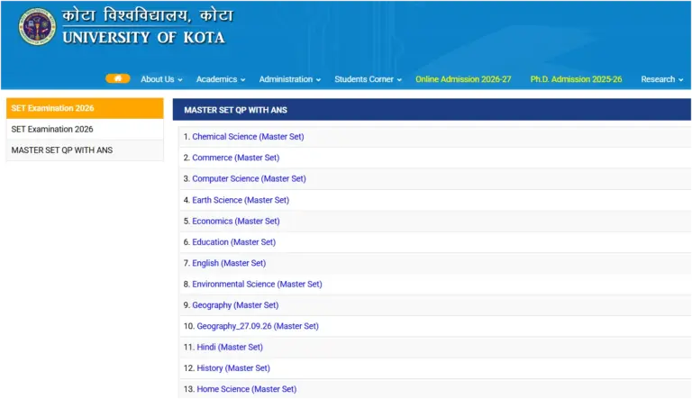 Rajasthan SET Answer Key 2026 Released — Check Subject-Wise PDFs 3 Rajasthan SET Answer Key 2026 PDF download University of Kota