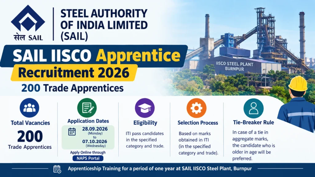 SAIL IISCO Apprentice Recruitment 2026 Notification Out, Apply Online For 200 Vacancies 1 SAIL IISCO Apprentice Recruitment 2026 Notification Out, Apply Online For 200 Vacancies