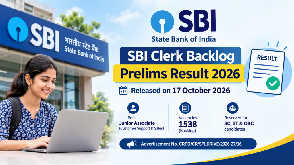 SBI Clerk Backlog Prelims Result 2026 OUT, Download Exam Score Card link Active 1 SBI Clerk Backlog Prelims Result 2026 OUT, Download Exam Score Card link Active