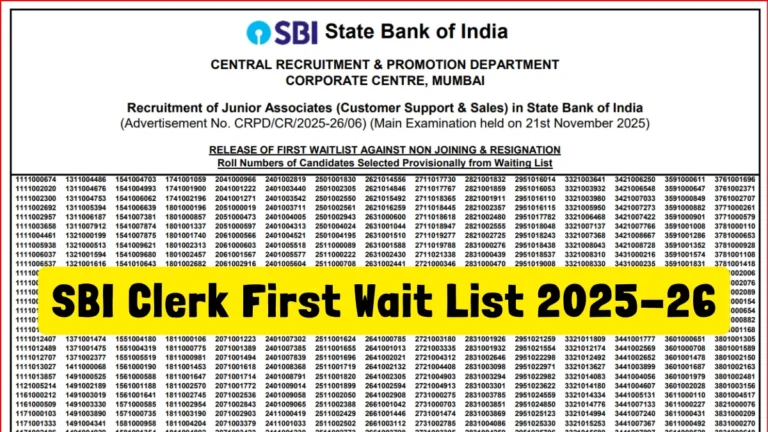 SBI Clerk First Wait List 2025-26 OUT, Download Provisional Selected Candidates List PDF 19 SBI Clerk First Wait List 2025-26