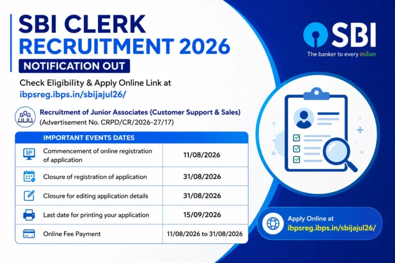 SBI Clerk Recruitment Prelims Exam Date 2026 OUT; Check Junior Associate CBT Exam Tentative Schedule 5 SBI Clerk Recruitment 2026 Notification Out Today; Check Eligibility & Apply Online Link at ibpsreg.ibps.insbijajul26