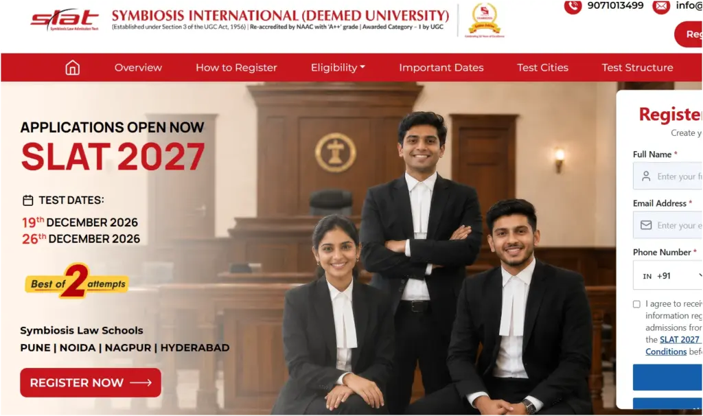 SLAT 2027 Notification Out, Registration Starts for Symbiosis Law Admission Test 1 SLAT 2027 Notification Out, Registration Starts for Symbiosis Law Admission Test