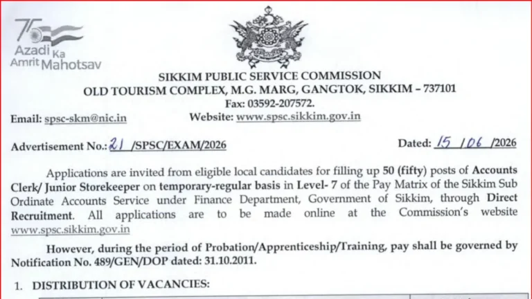 SPSC Accounts Clerk/ Junior Storekeeper Recruitment 2026 Notification Out for 50 Posts 11 SPSC Accounts Clerk/ Junior Storekeeper Recruitment 2026