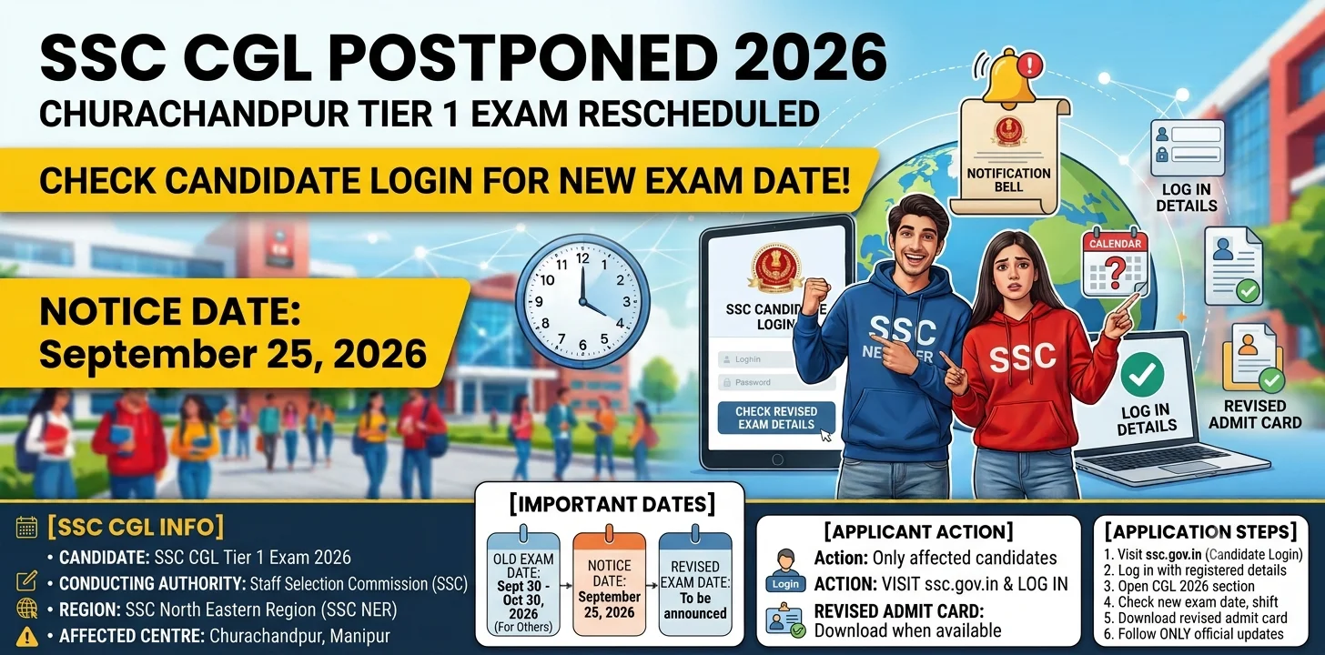 SSC CGL Postponed 2026: Churachandpur Tier 1 Exam Rescheduled 1 SSC CGL Postponed 2026 Churachandpur Tier 1 Exam Rescheduled