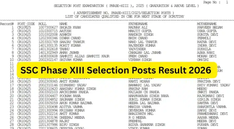 SSC Phase XIII Selection Posts Result 2026 Out, Selection Post Result PDF Direct Link Here 32 SSC Phase XIII Selection Posts Result 2026