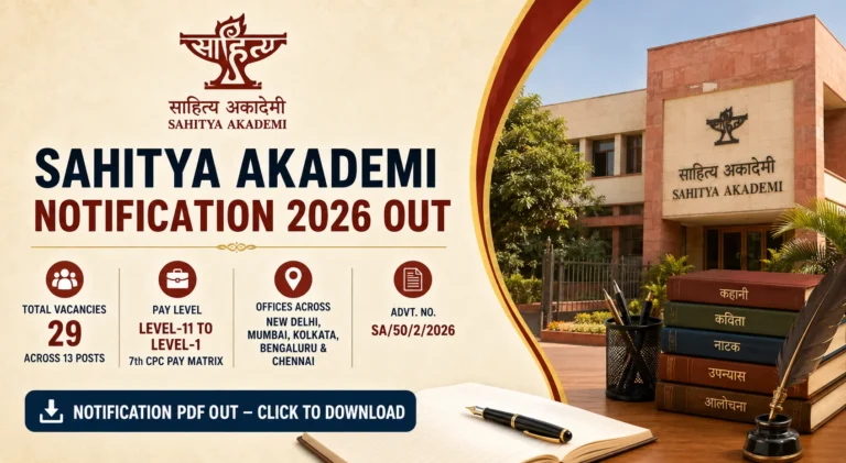 Sahitya Akademi Recruitment 2026 for Junior Clerk, MTS, JTO & More Vacancies, Apply by 21st October 27 Sahitya Akademi Recruitment 2026 Notification Out for Junior Clerk, MTS, JTO & More Vacancies