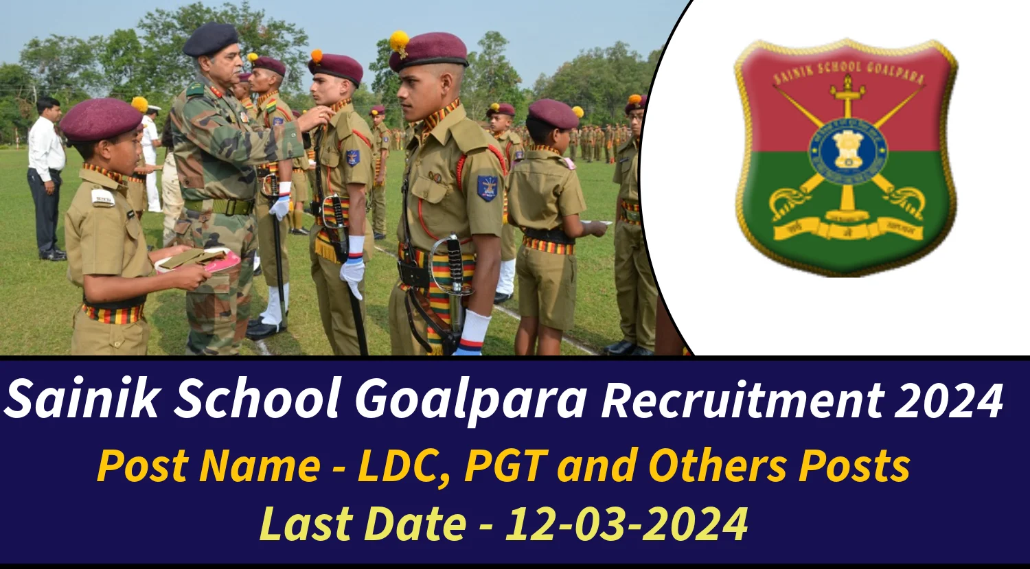 Sainik School Goalpara Recruitment 2024 Notification Out