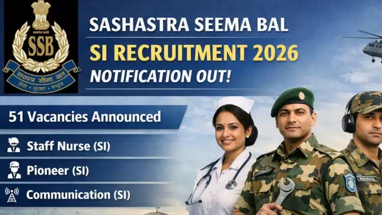 Sashastra Seema Bal SI Recruitment 2026, Apply Now for Sub Inspector (Staff Nurse, Pioneer & Communication) Posts 23 Sashastra Seema Bal SI Recruitment 2026