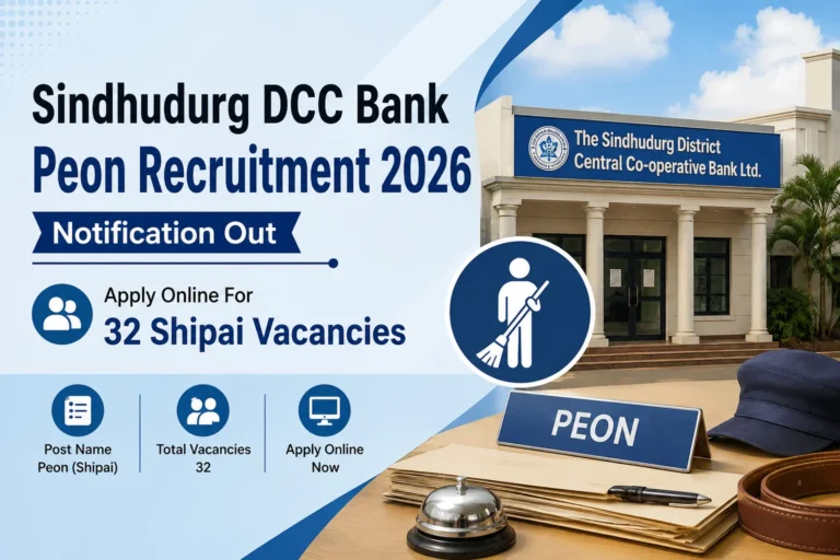 Sindhudurg DCC Bank Peon Recruitment 2026 Notification Out, Apply Online For 32 Shipai Vacancies 33 Sindhudurg DCC Bank Peon Recruitment 2026 Notification Out, Apply Online For 32 Shipai Vacancies