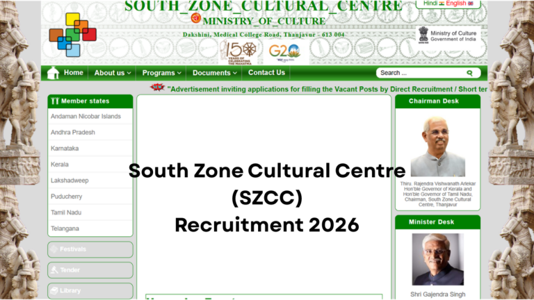 South Zone Cultural Centre (SZCC) Recruitment 2026 Notification Out, Apply Offline 7 South Zone Cultural Centre (SZCC) Recruitment 2026 Notification Out, Apply Offline