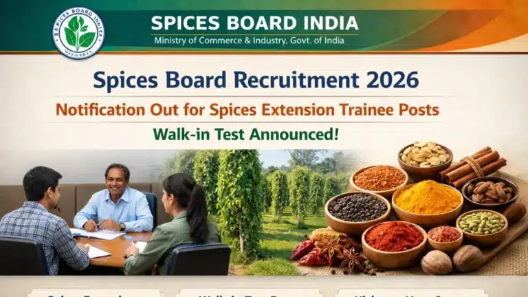 Spices Board Recruitment 2026 Notification Out for Spices Extension Trainee Posts, Walk-in Test 33 Spices Board Recruitment 2026