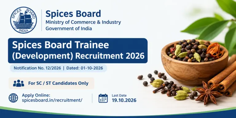 Spices Board Trainee (Development) Recruitment 2026 Notification Out for 21 Vacancies – Apply Online till 19 October 22 Spices Board Trainee (Development) Recruitment 2026 Notification Out for 21 Vacancies – Apply Online till 19 October
