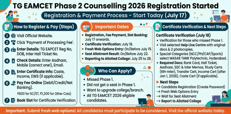 TG EAMCET Phase 2 Counselling 2026 Registration Started: Registration & Payment Process 14 TG EAMCET Phase 2 Counselling 2026 Registration Started
