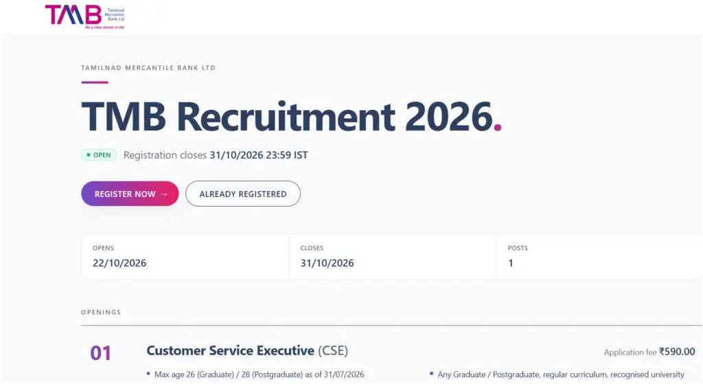 TMB Customer Service Executive Recruitment 2026 Notification Out, Apply Online 1 TMB Customer Service Executive Recruitment 2026 Notification Out, Apply Online