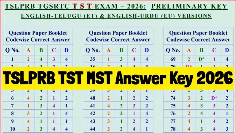 TSLPRB TST MST Answer Key 2026 Out, Download Preliminary Key PDF, Response Key Link Active 28 TSLPRB TST MST Answer Key 2026 Out, Download Preliminary Key PDF, Response Key Link Active