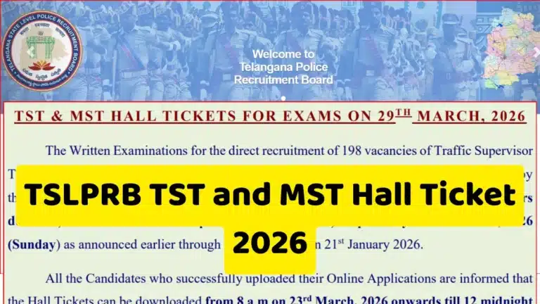TSLPRB TST and MST Hall Ticket 2026 OUT @tgprb.in, Download Admit Card for Traffic Supervisor Trainee and Mechanical Supervisor Trainee 31 TSLPRB TST and MST Hall Ticket 2026