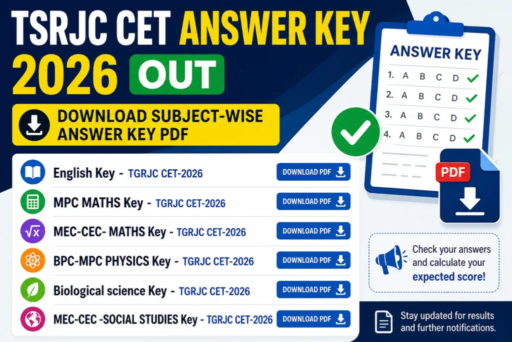 TSRJC CET Answer Key 2026 Out, Direct Subject-wise Answer Key PDF Download Link Active 1 TSRJC CET Answer Key 2026 Out, Direct Subject-wise Answer Key PDF Download Link Active