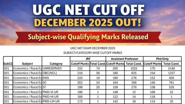 UGC NET Cut Off December 2025 OUT: Subject-wise Official Qualifying Marks Released 29 UGC NET December 2025 Cut-Off