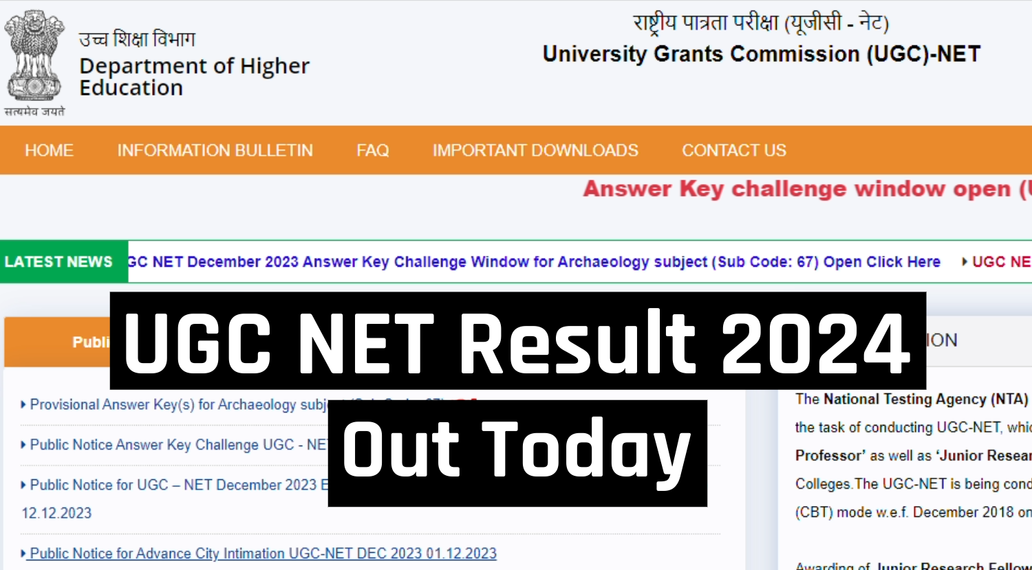 UGC NET Result 2024 Out Today, Check from