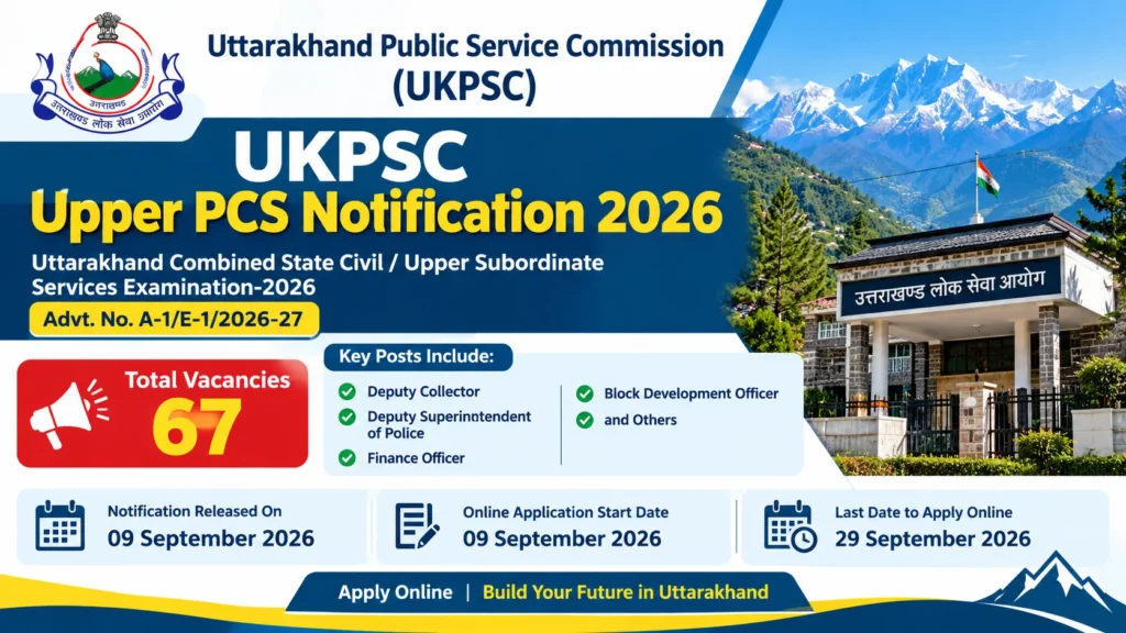 UKPSC Upper PCS Notification 2026, Apply Online for Uttarakhand Combined State Civil/Upper Subordinate Service Examination @psc.uk.gov.in 1 UKPSC Upper PCS Notification 2026, Apply Online for Uttarakhand Combined State CivilUpper Subordinate Service Examination @psc.uk.gov.in