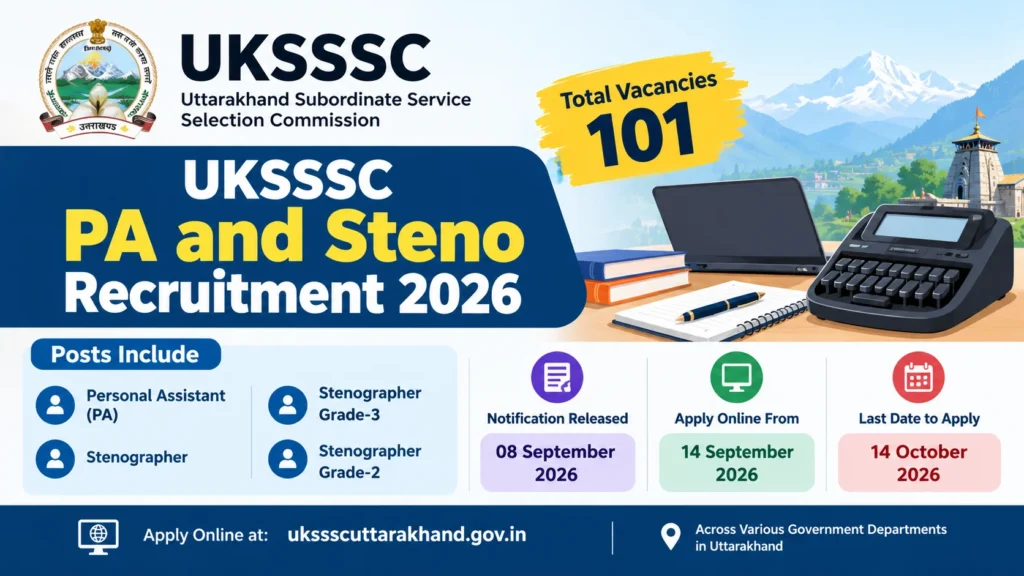 UKSSC PA and Steno Recruitment 2026 Notification Out for 101 Vacancies – Apply Online 1 UKSSC PA and Steno Recruitment 2026 Notification Out for 101 Vacancies – Apply Online