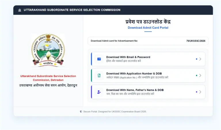UKSSSC Livestock Extension Officer Admit Card 2026 Released: Download Link for 120 Posts, Exam on 18 October 23 UKSSSC Livestock Extension Officer Admit Card