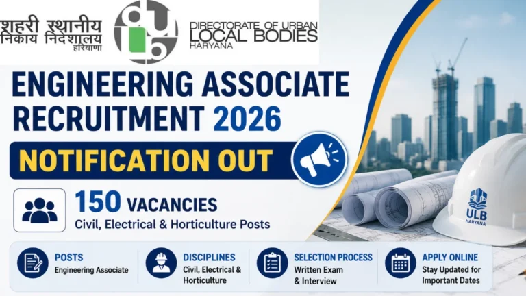ULB Haryana Engineering Associate Recruitment 2026 Notification Out for 150 Civil, Electrical & Horticulture Posts 31 ULB Haryana Engineering Associate Recruitment 2026 Notification Out for 150 Civil, Electrical & Horticulture Posts
