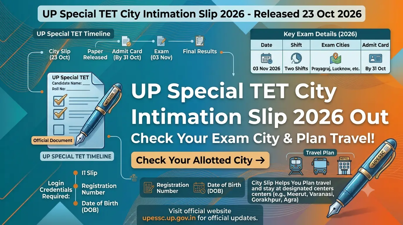 UP Special TET City Intimation Slip 2026 Out: Check City & Exam On November 3 1 UP Special TET City Intimation Slip 2026 Out Check City & Exam On November 3
