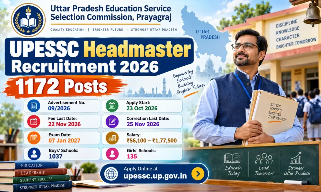UPESSC Headmaster Recruitment 2026 Notification Out for 1172 Posts, Apply Online, Exam Date Announced 1 UPESSC Headmaster Recruitment 2026 Notification Out for 1172 Posts, Apply Online, Exam Date Announced