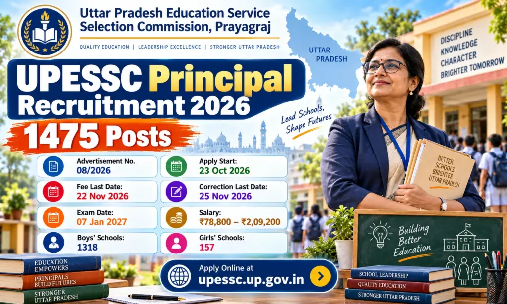 UPESSC Principal Recruitment 2026 Notification Out for 1475 Posts, Apply Online, Exam Date Announced 1 UPESSC Principal Recruitment 2026 Notification Out for 1475 Posts, Apply Online, Exam Date Announced