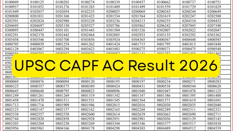 UPSC CAPF Assistant Commandant Result 2026 Out, Download Merit List PDF Link Active 29 UPSC CAPF Assistant Commandant Result 2026