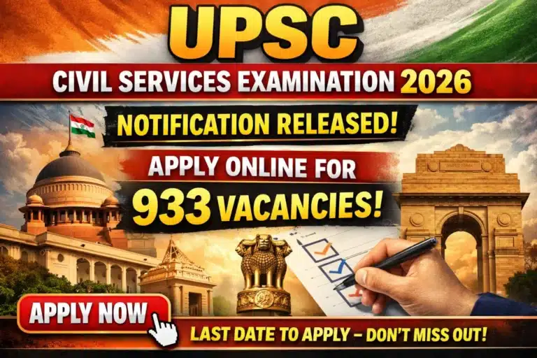 UPSC CSE 2026 Apply Online Date Extended for 933 Vacancies at Civil Services Examination 38 UPSC CSE 2026 Notification