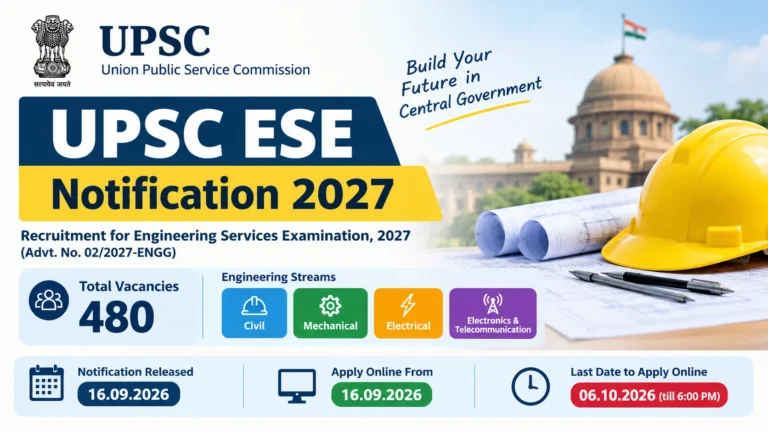 UPSC ESE 2027 Notification Out, Apply Online For 480 Engineering Services Examination Vacancies 36 UPSC ESE 2026