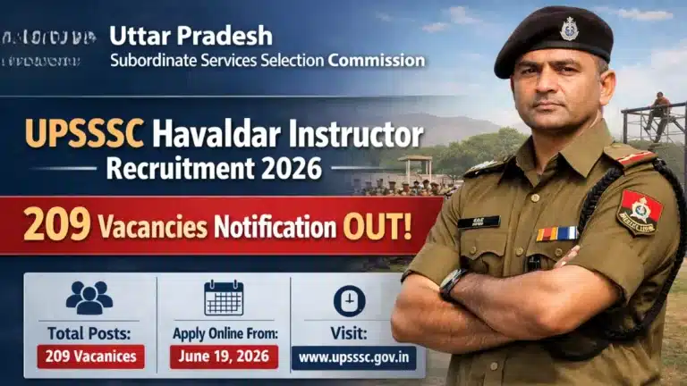 UPSSSC Havaldar Instructor Recruitment 2026 for 209 Vacancies Notification OUT, Apply Online From June 19 31 UPSSSC Havaldar Instructor Recruitment 2026 for 209 Vacancies Notification OUT, Apply Online From June 19