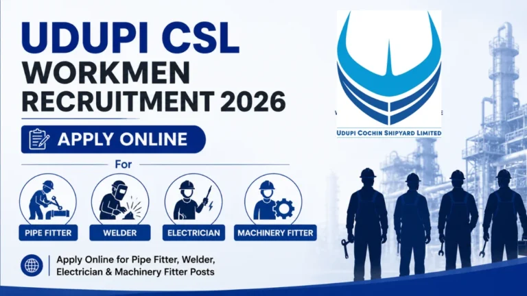 Udupi CSL Workmen Recruitment 2026, Apply Online for Pipe Fitter, Welder, Electrician & Machinery Fitter Posts 22 Udupi CSL Workmen Recruitment 2026