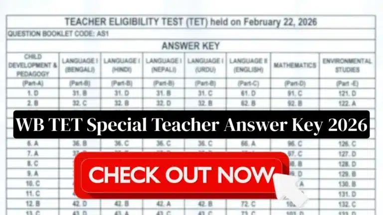 WB TET Special Teacher Answer Key 2026