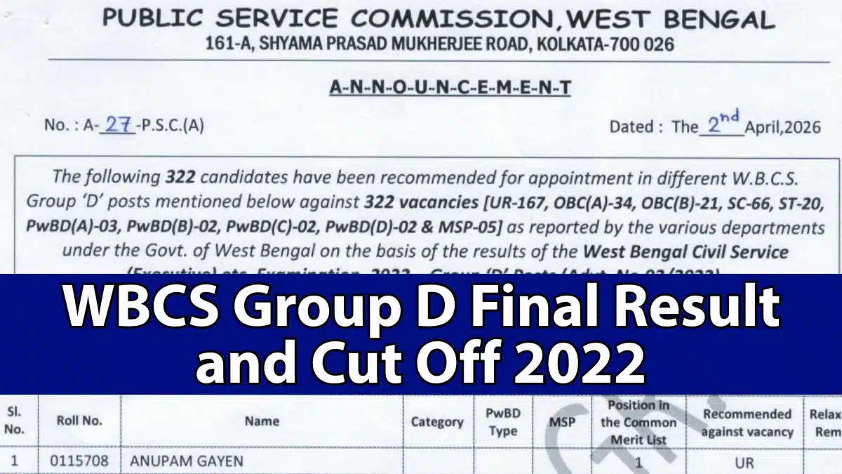 WBCS Group D Final Result 2022 Released, Download Merit List PDF and ...
