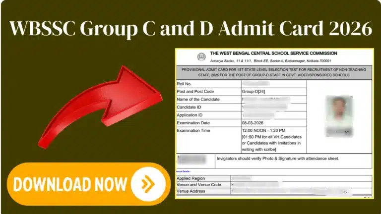 WBSSC Group C and D Admit Card 2026 OUT, Direct Download Link Active at westbengalssc.com 25 WBSSC Group C and D Admit Card 2026
