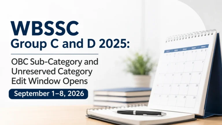 WBSSC Group C and D Exam OBC Sub-Category and Unreserved Category Edit Window Opens September 1–8, 2026 17 WBSSC Group C and D Exam OBC Sub-Category and Unreserved Category Edit Window Opens September 1–8, 2026