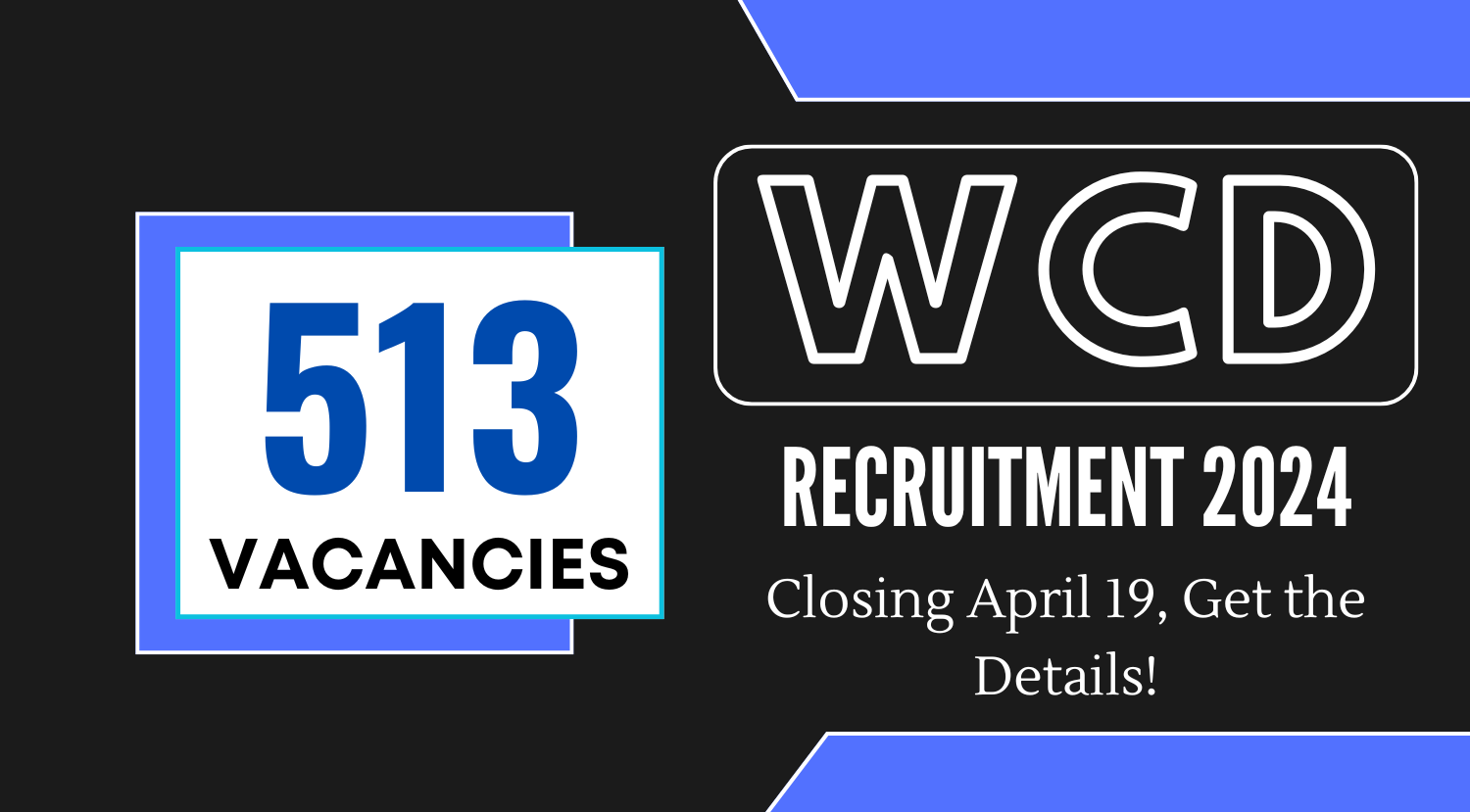 WCD Recruitment Closing April 19 for 513 Vacancies - Get the Details