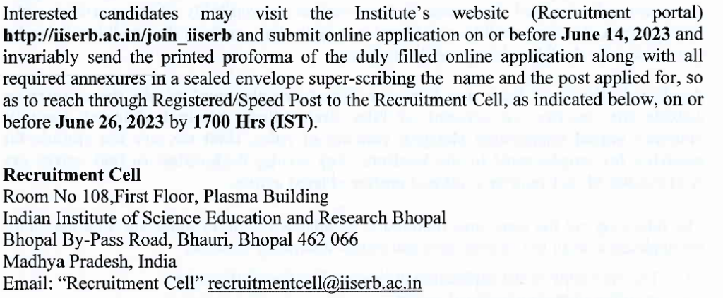 IISER Bhopal is inviting applications from eligible candidates for 77 posts of Librarian, Deputy Registrar, Assistant Registrar, etc.